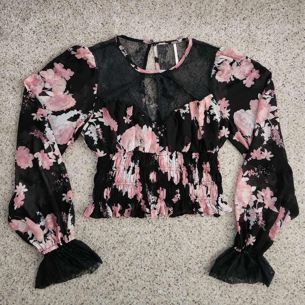 Free People Rode Floral Long Sleeve Blouse